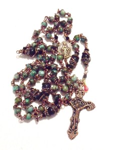 African Turquoise Ave beads, copper color center and crucifix